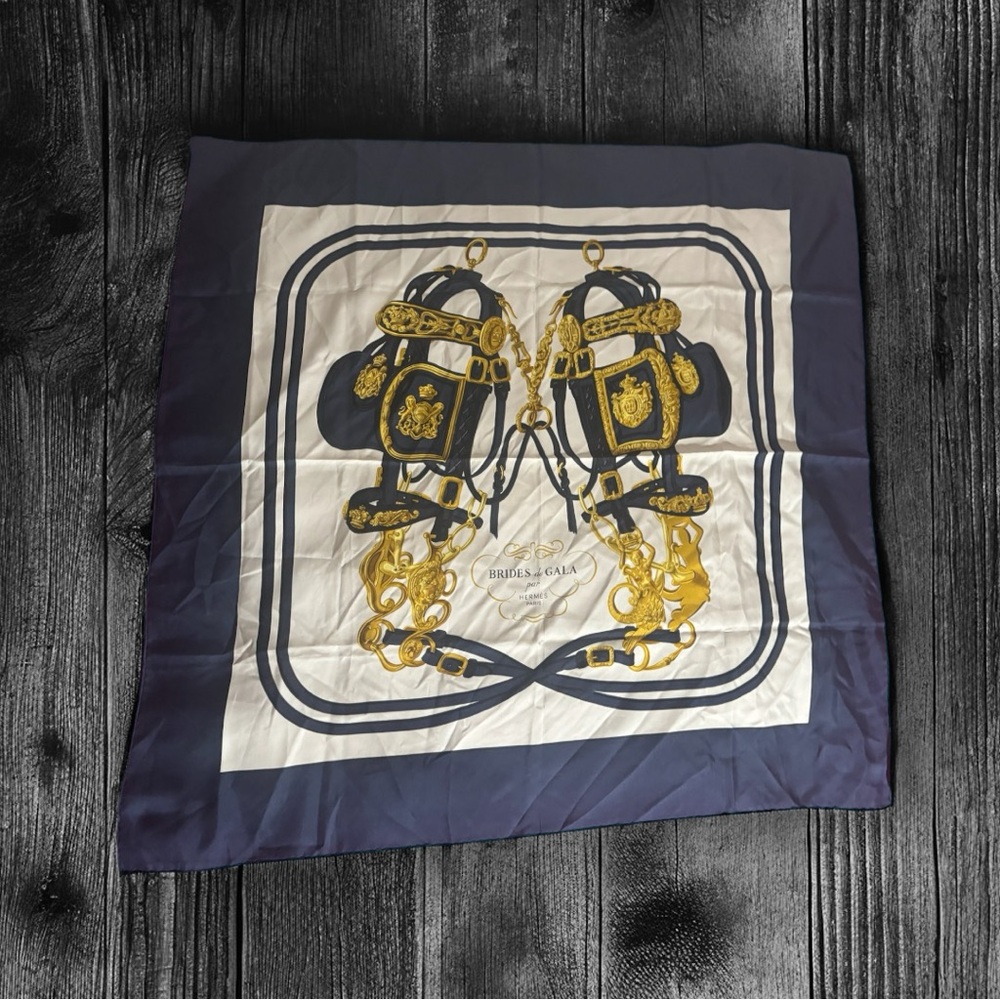 Hermès NAVY & WHITE 'BRIDES DE GALA' SILK SCARF 90